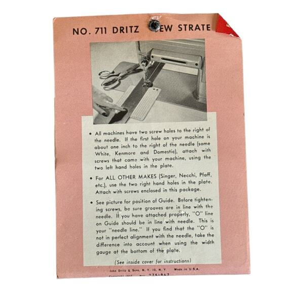 Dritz Sew Strate Green Plastic Sewing Guide VTG 1957 Instructions Pleats Darts - Picture 3 of 5